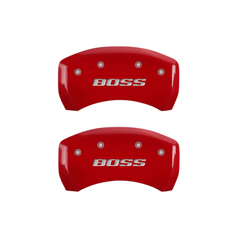 MGP Caliper Covers 10010RBSSRD Rear Set of 2: Red finish, Silver BOSS (Rear Only)