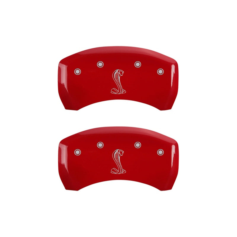 MGP Caliper Covers 10010RCNKRD Rear Set of 2: Red finish, Silver COBRA / Tiffany Snake Logo