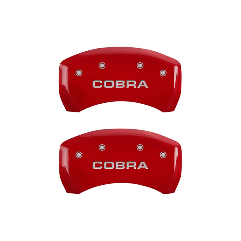 MGP Caliper Covers 10010RCOBRD Rear Set of 2: Red finish, Silver COBRA