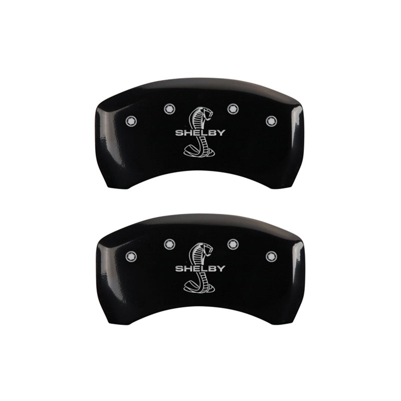 MGP Caliper Covers 10010RSBYBK Rear Set of 2: Black finish, Silver Shelby / Tiffany Snake Engraving