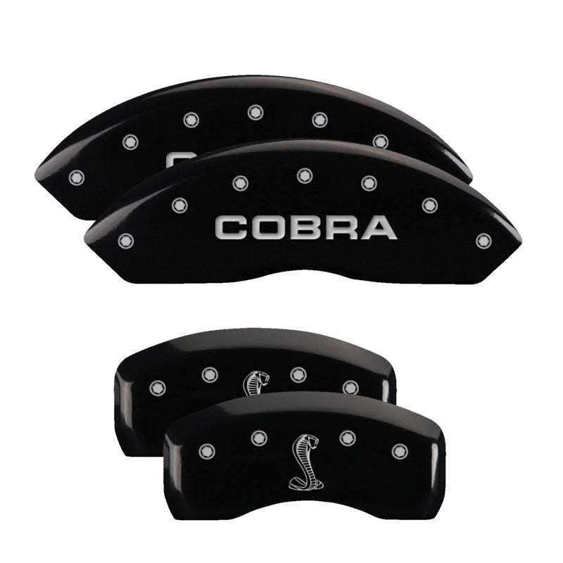 MGP Caliper Covers 10017SCNKBK Set of 4: Black finish, Silver COBRA / Tiffany Snake Logo
