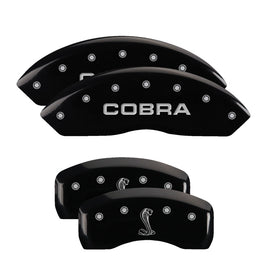 MGP Caliper Covers 10017SCNKBK Set of 4: Black finish, Silver COBRA / Tiffany Snake Logo