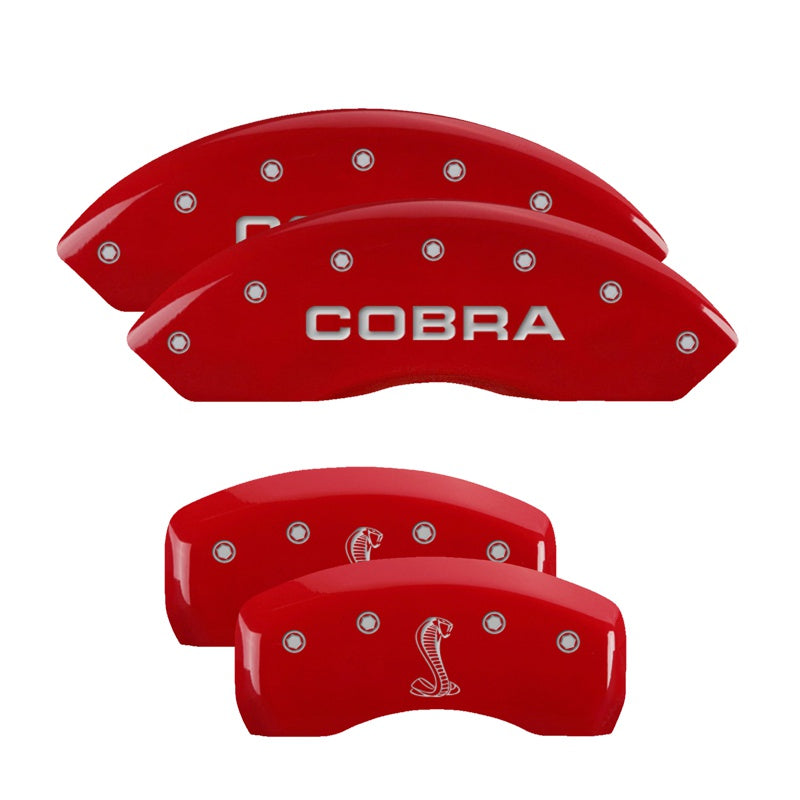 MGP Caliper Covers 10017SCNKRD Set of 4: Red finish, Silver COBRA / Tiffany Snake Logo