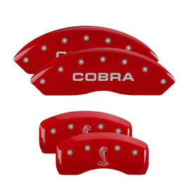 MGP Caliper Covers 10017SCNKRD Set of 4: Red finish, Silver COBRA / Tiffany Snake Logo