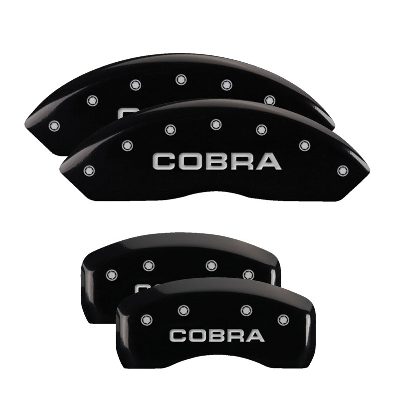 MGP Caliper Covers 10017SCOBBK Set of 4: Black finish, Silver COBRA