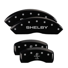 Load image into Gallery viewer, MGP Caliper Covers 10017SSBYBK Set of 4: Black finish, Silver Shelby / Tiffany Snake Engraving
