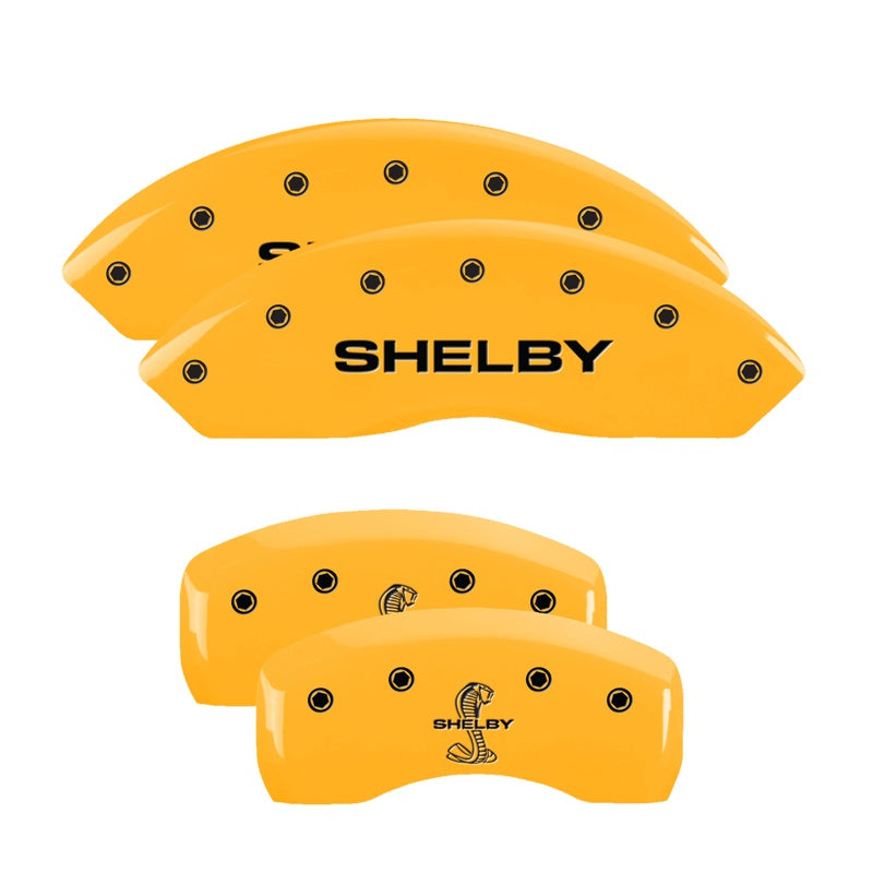 MGP Caliper Covers 10017SSBYYL Set of 4: Yellow finish, Black Shelby / Tiffany Snake Engraving