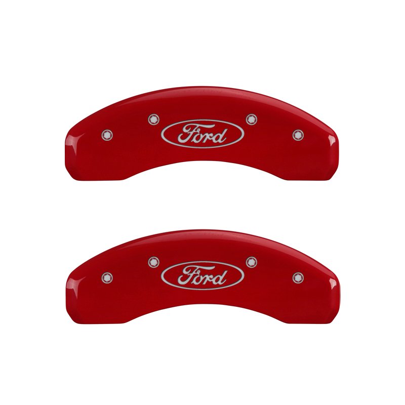 MGP Caliper Covers 10023SFRDRD Set of 4: Red finish, Silver Ford Oval Logo