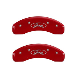 MGP Caliper Covers 10023SFRDRD Set of 4: Red finish, Silver Ford Oval Logo