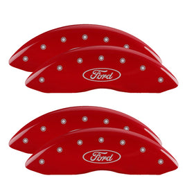 MGP Caliper Covers 10056SFRDRD Set of 4: Red finish, Silver Ford Oval Logo