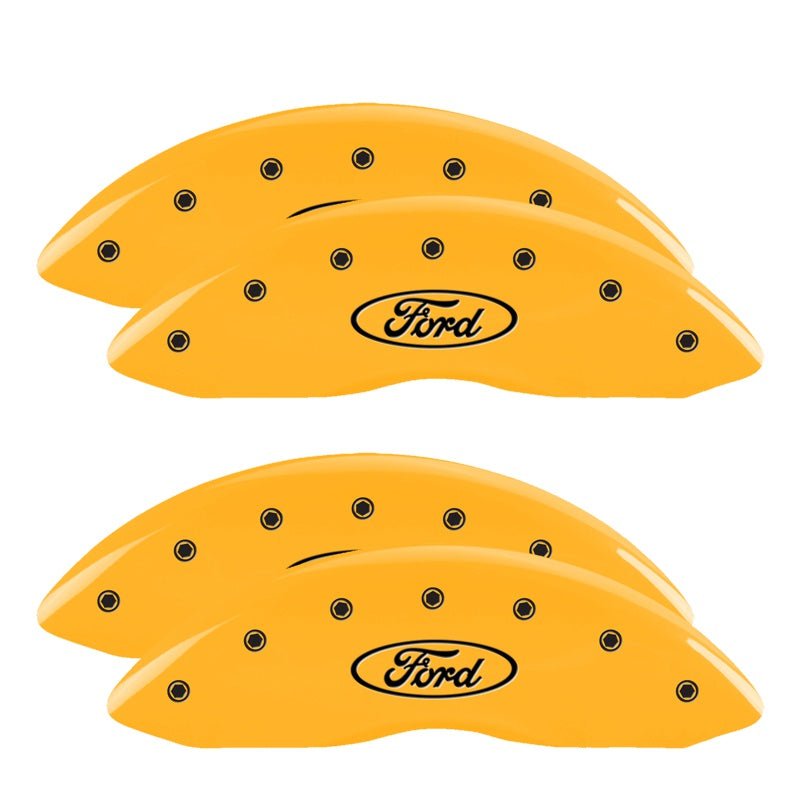 MGP Caliper Covers 10056SFRDYL Set of 4: Yellow finish, Black Ford Oval Logo
