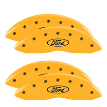 Load image into Gallery viewer, MGP Caliper Covers 10056SFRDYL Set of 4: Yellow finish, Black Ford Oval Logo
