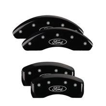 Load image into Gallery viewer, MGP Caliper Covers 10072SFRDBK Set of 4: Black finish, Silver Ford Oval Logo