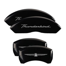 Load image into Gallery viewer, MGP Caliper Covers 10086STDBBK Set of 4: Black finish, Silver Thunderbird / Emblem