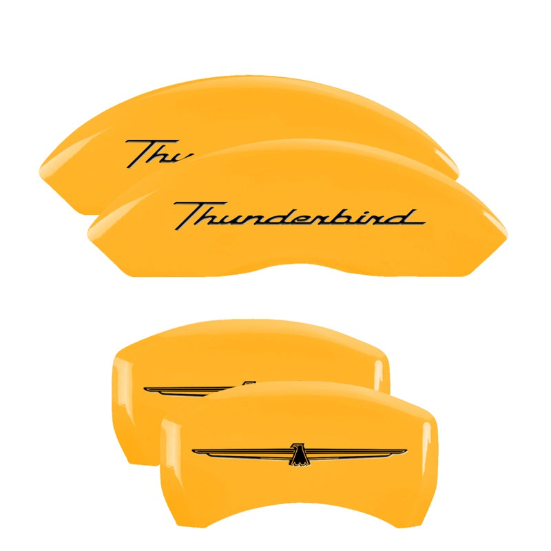 MGP Caliper Covers 10086STDBYL Set of 4: Yellow finish, Black Thunderbird / Emblem