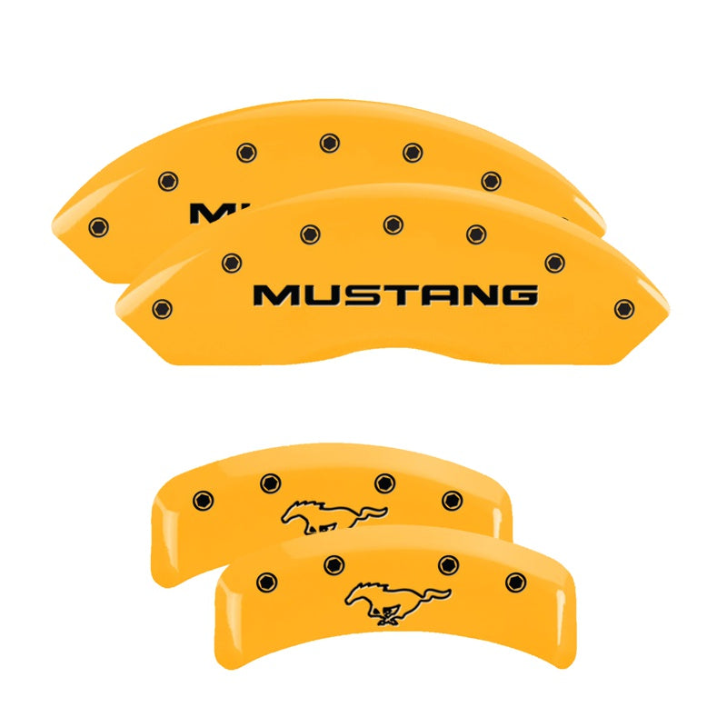 MGP Caliper Covers 10095SMPYYL Set of 4: Yellow finish, Black Mustang / Pony Logo