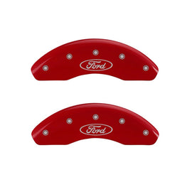 MGP Caliper Covers 10102FFRDRD Front Set of 2: Red finish, Silver Ford Oval Logo