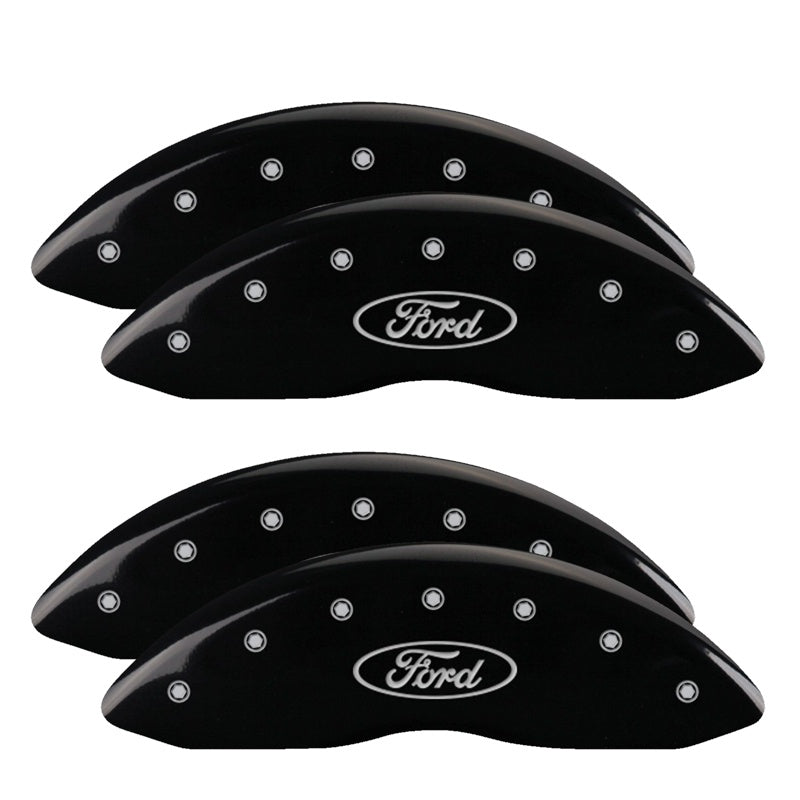 MGP Caliper Covers 10120SFRDBK Set of 4: Black finish, Silver Ford Oval Logo