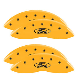 MGP Caliper Covers 10120SFRDYL Set of 4: Yellow finish, Black Ford Oval Logo