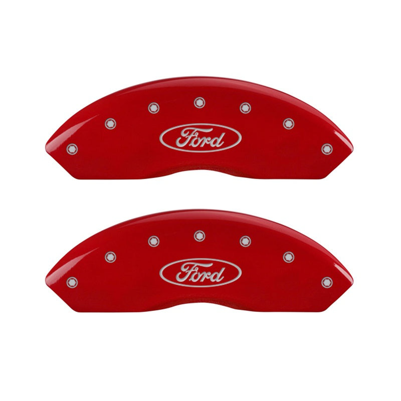 MGP Caliper Covers 10155FFRDRD Front Set of 2: Red finish, Silver Ford Oval Logo