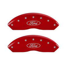 Load image into Gallery viewer, MGP Caliper Covers 10155FFRDRD Front Set of 2: Red finish, Silver Ford Oval Logo
