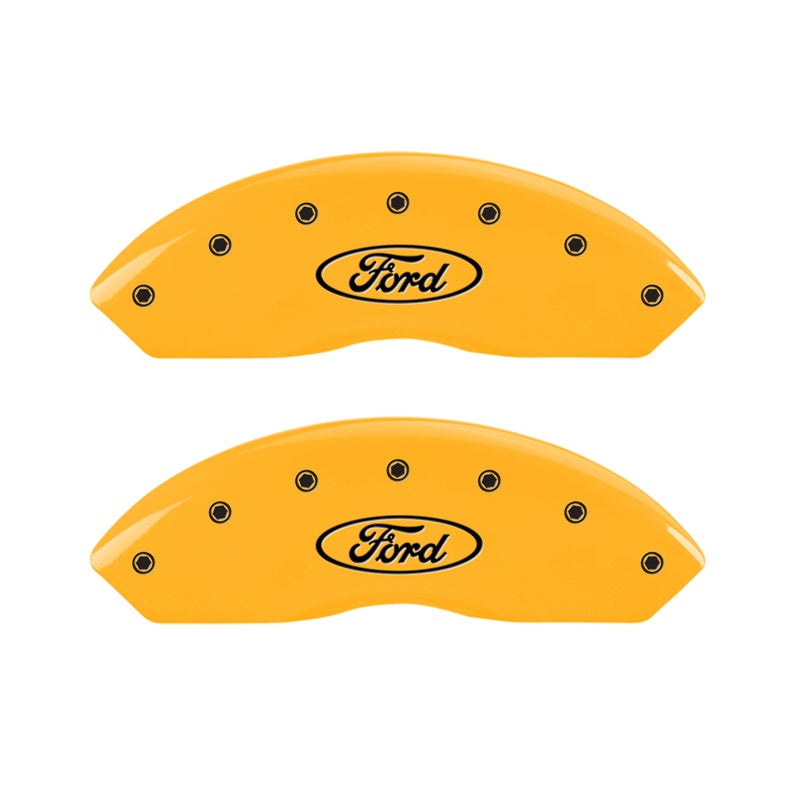 MGP Caliper Covers 10155FFRDYL Front Set of 2: Yellow finish, Black Ford Oval Logo