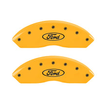 Load image into Gallery viewer, MGP Caliper Covers 10155FFRDYL Front Set of 2: Yellow finish, Black Ford Oval Logo