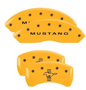 MGP Caliper Covers 10197SMB1YL Set of 4: Yellow finish, Black Mustang / Bar & Pony (S197)