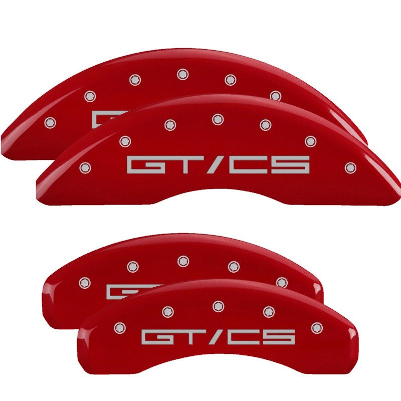 MGP Caliper Covers 10200SGTCRD Set of 4: Red finish, Silver Mustang GT/CS
