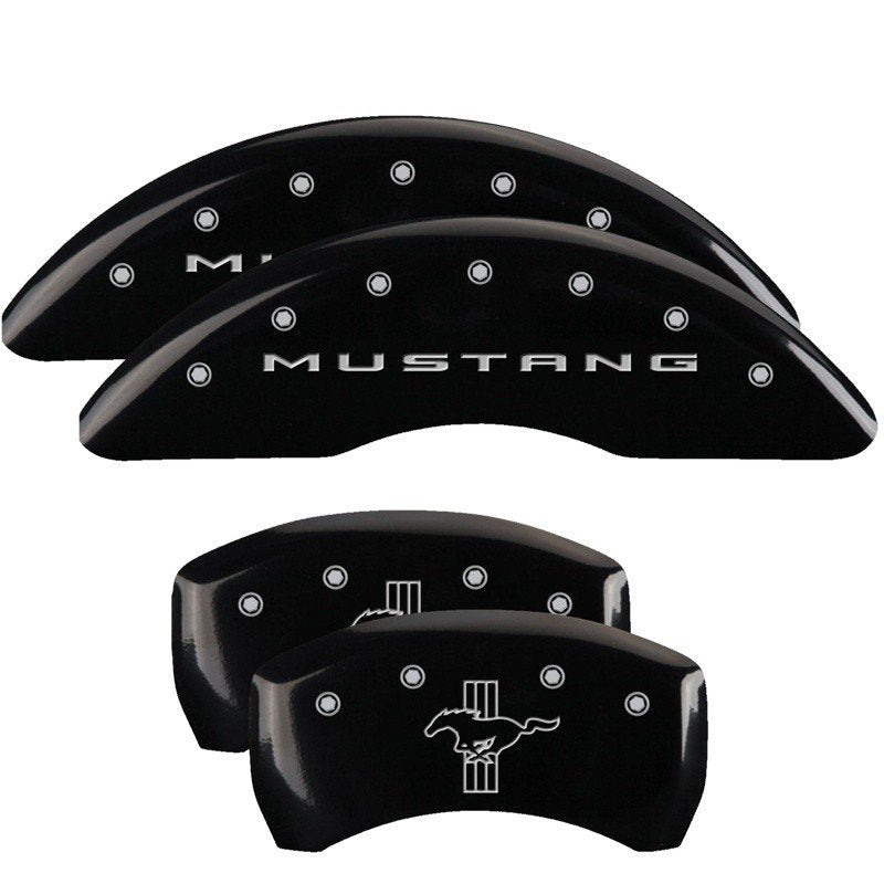 MGP Caliper Covers 10200SMB2BK Set of 4: Black finish, Silver Mustang / Bar & Pony (2015)