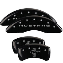 Load image into Gallery viewer, MGP Caliper Covers 10200SMB2BK Set of 4: Black finish, Silver Mustang / Bar &amp; Pony (2015)