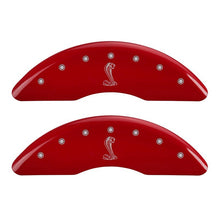 Load image into Gallery viewer, MGP Caliper Covers 10200SSNKRD Set of 4: Red finish, Silver Tiffany Snake Logo