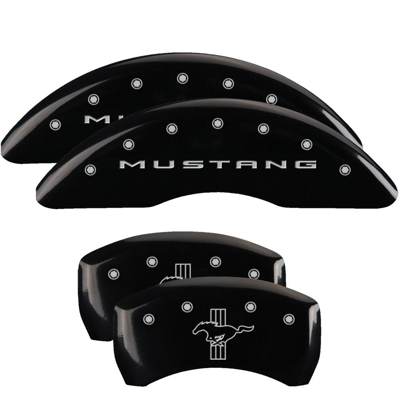 MGP Caliper Covers 10201SMB2BK Set of 4: Black finish, Silver Mustang / Bar & Pony (2015)