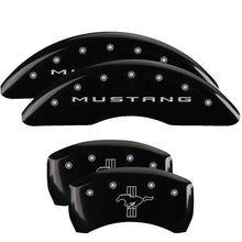 Load image into Gallery viewer, MGP Caliper Covers 10201SMB2BK Set of 4: Black finish, Silver Mustang / Bar &amp; Pony (2015)