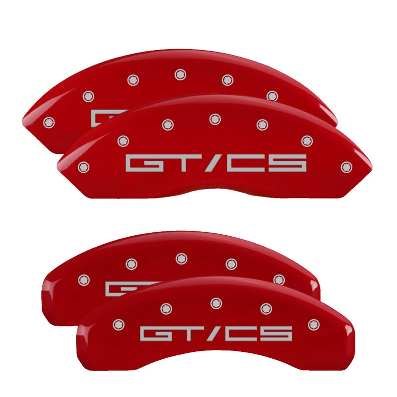 MGP Caliper Covers 10202SGTCRD Set of 4: Red finish, Silver Mustang GT/CS