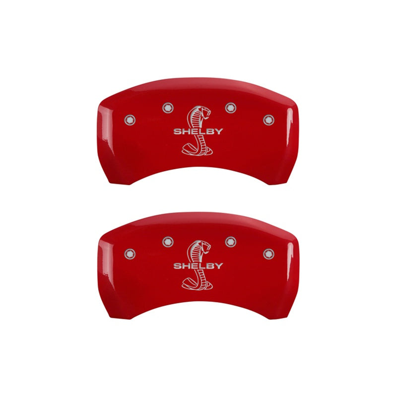 MGP Caliper Covers 10203RSBYRD Rear Set of 2: Red finish, Silver Shelby / Tiffany Snake Engraving