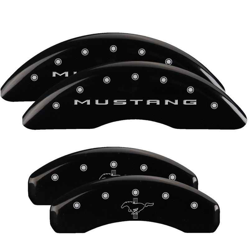 MGP Caliper Covers 10204SMB2BK Set of 4: Black finish, Silver Mustang / Bar & Pony (2015)