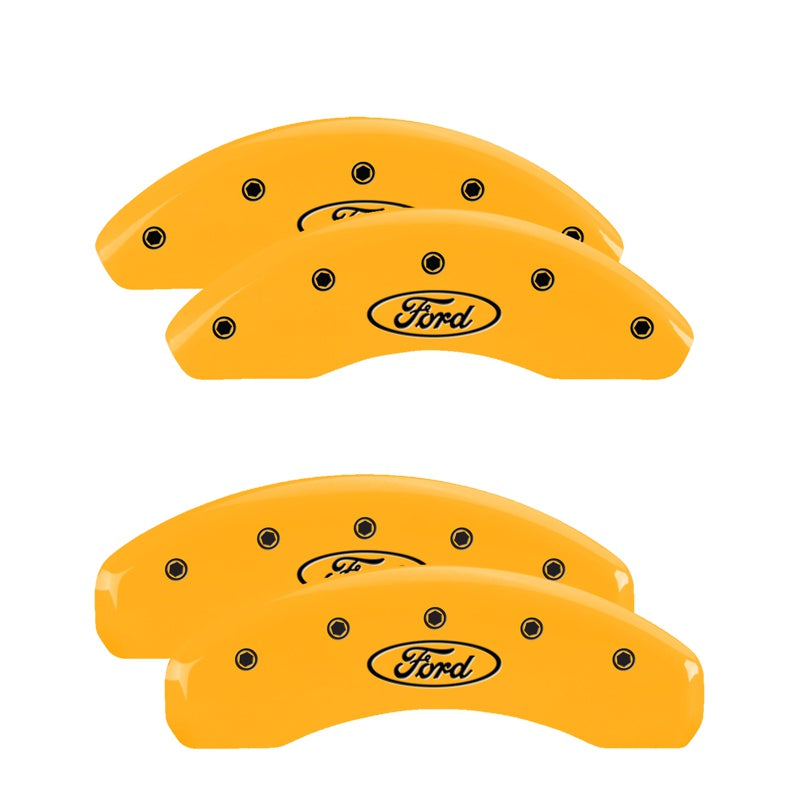 MGP Caliper Covers 10227SFRDYL Set of 4: Yellow finish, Black Ford Oval Logo