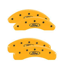 Load image into Gallery viewer, MGP Caliper Covers 10227SFRDYL Set of 4: Yellow finish, Black Ford Oval Logo