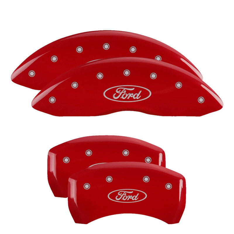 MGP Caliper Covers 10230SFRDRD Set of 4: Red finish, Silver Ford Oval Logo