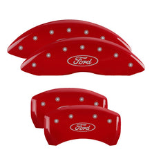 Load image into Gallery viewer, MGP Caliper Covers 10230SFRDRD Set of 4: Red finish, Silver Ford Oval Logo