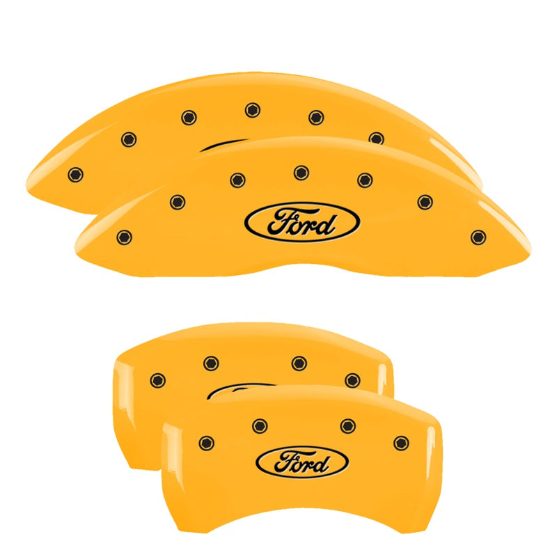 MGP Caliper Covers 10230SFRDYL Set of 4: Yellow finish, Black Ford Oval Logo