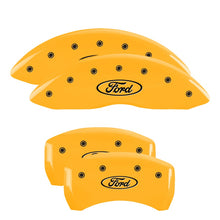 Load image into Gallery viewer, MGP Caliper Covers 10230SFRDYL Set of 4: Yellow finish, Black Ford Oval Logo