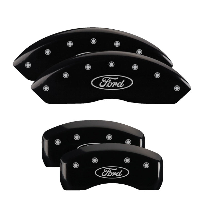 MGP Caliper Covers 10231SFRDBK Set of 4: Black finish, Silver Ford Oval Logo