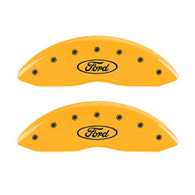 Load image into Gallery viewer, MGP Caliper Covers 10232FFRDYL Front Set of 2: Yellow finish, Black Ford Oval Logo