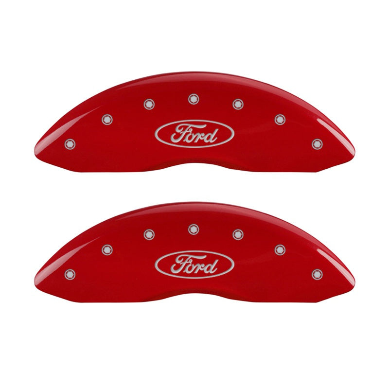 MGP Caliper Covers 10234FFRDRD Front Set of 2: Red finish, Silver Ford Oval Logo