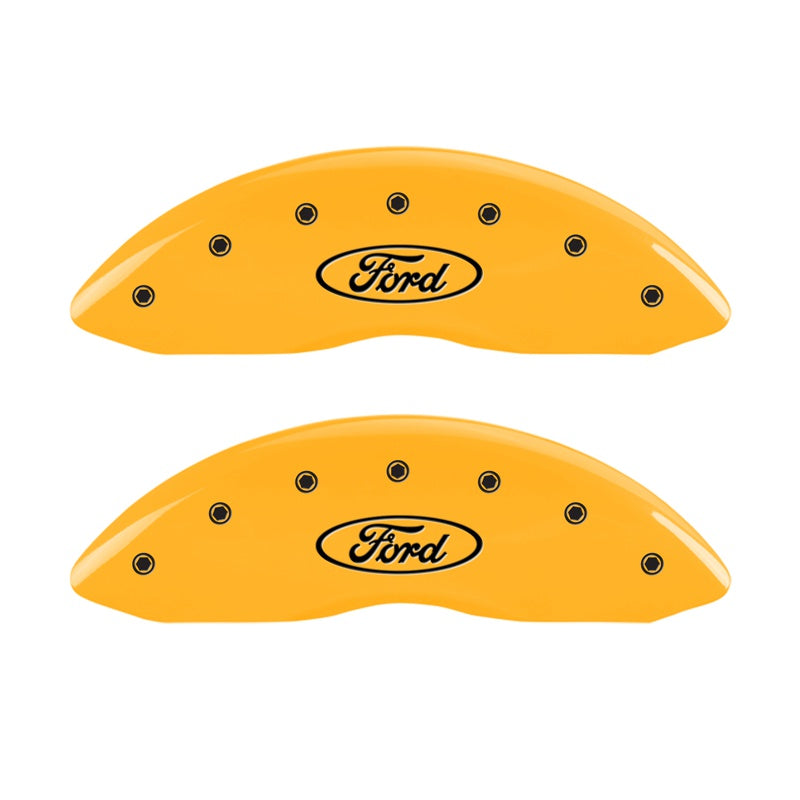 MGP Caliper Covers 10234FFRDYL Front Set of 2: Yellow finish, Black Ford Oval Logo