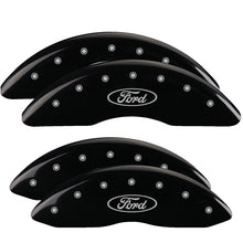 Load image into Gallery viewer, MGP Caliper Covers 10235SFRDBK Set of 4: Black finish, Silver Ford Oval Logo
