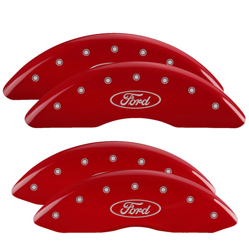 MGP Caliper Covers 10235SFRDRD Set of 4: Red finish, Silver Ford Oval Logo