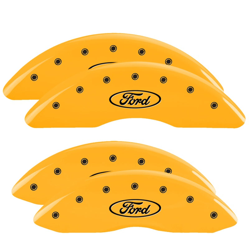 MGP Caliper Covers 10235SFRDYL Set of 4: Yellow finish, Black Ford Oval Logo